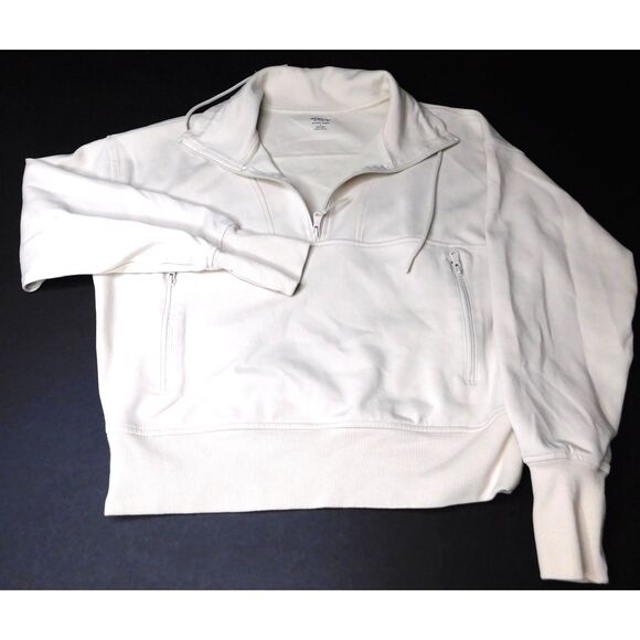 Woman's Quarter Zip Sweatshirt Dynamic Fleece Sz. L Off White Thumbhole Cuff - Picture 7 of 9